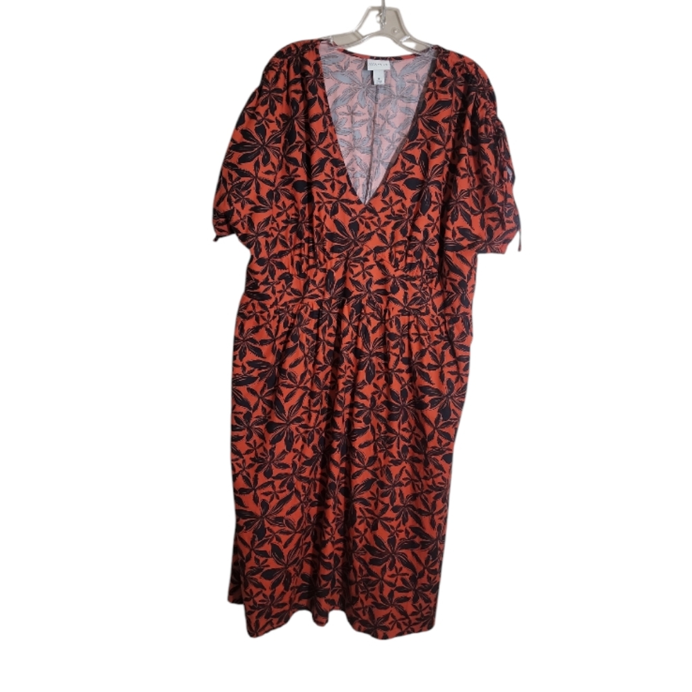 Ava & Viv women's plus size 1X floral midi dress v neck short sleeve cotton